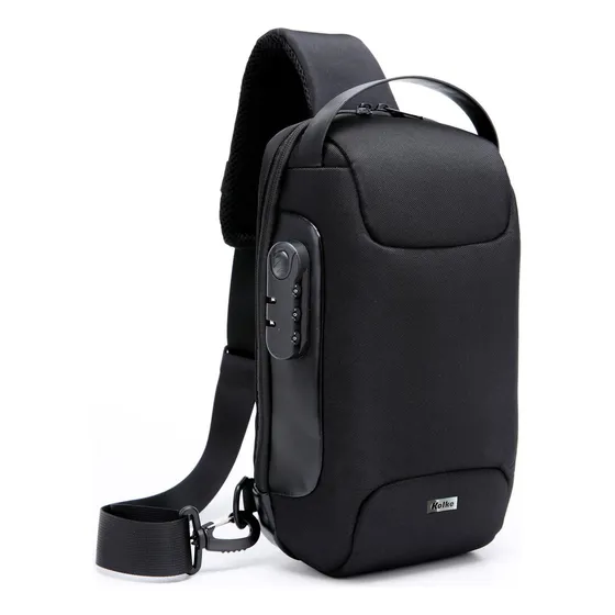 Mochila Bandolera Kolke Bolso Cruzado Impermeable Candado Color Negro