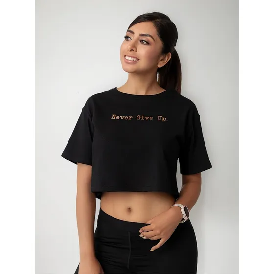 Playera Crop Top Deportivo Hombros Caídos Relaxed Fit Gym