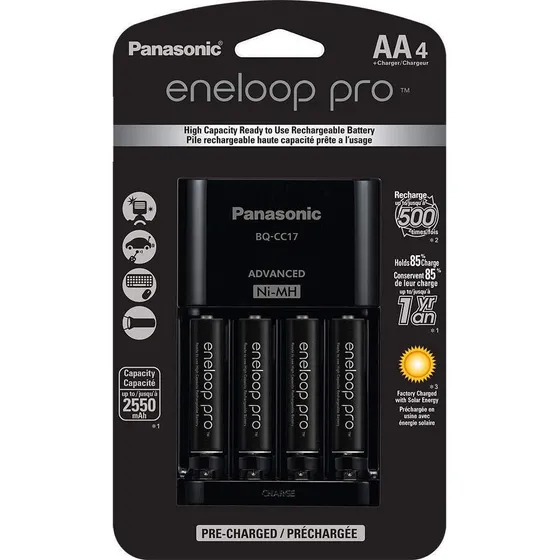 Carregador De Pilhas Panasonic Eneloop Pro Com 4 Aa 2550mah