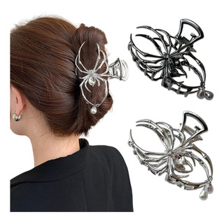 2 Pinzas Para El Pelo De Araña Con Perlas, Negro Y Plateado 2 Pinzas Para El Pelo De Araña Con Perlas, Negro Y Plateado