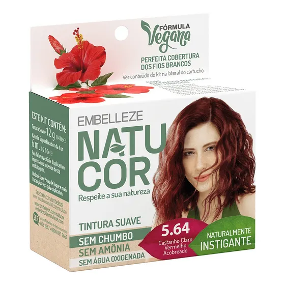 Tintura Natucor Tinta de cabelo tom 5.64 castanho claro vermelho acobreado para cabelo