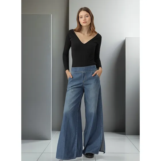 Pantalon Zaira Jeans Palazzo Abiertos De Mujer