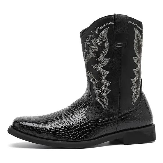 Botas De Vaquero Con Bordado De Cocodrilo, Zapatos Altos De