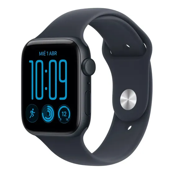 Apple Watch SE 3 GPS - Caja de aluminio color medianoche de 44 mm - Correa deportiva azul marino - M/L - Distribuidor Autorizado