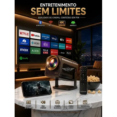 Projetor Portátil 4k Hd Android 11.0 Smart Wifi 5g Bluetooth Preto Hy320 Mini 127/220v