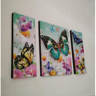 Cuadro De Mariposas En Tonos Turquesa. Tríptico. Cuadro De Mariposas En Tonos Turquesa. Tríptico.