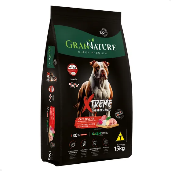 Ração Grannature Xtreme Super Premium Cães Adultos Médio E Grande Porte C/ Whey Alimento Sabor Frango Batata Doce E Beterraba 15 Kg
