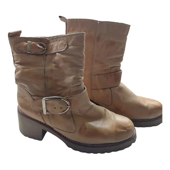 Bota Caña Corta Cuero Legitimo Con Abrigo Interno T37 Beige