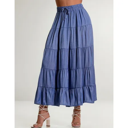 Maxi Falda Lisa Denin Leticia Moda Mujer