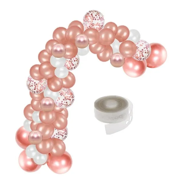 Pack 130 Piezas Para Arco Rosa Oro , Confetti Y Cinta 5 M