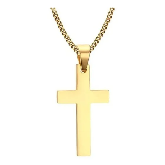 Collar Cadena Dije Cruz Lisa Hombre Acero Quirurgico Dorado