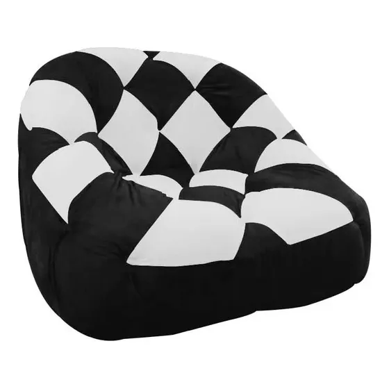 Poltrona Redonda Tipo Puff Dama Suede Preto E Branco
