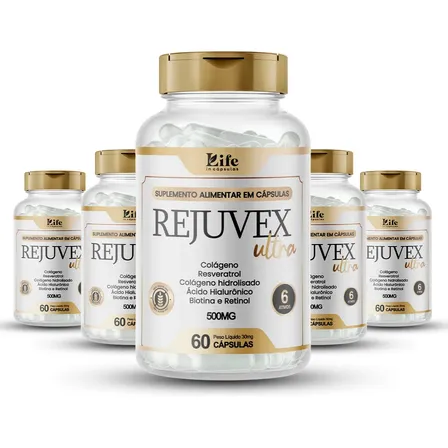 Kit 5x Rejuvex Ultra 300 Caps Ácido Hialurônico Pele Firme Sem Sabor