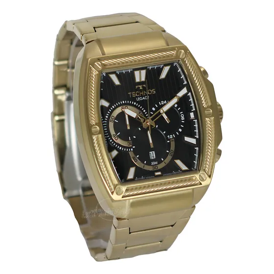 Relógio Technos Masculino Quadrado Grande Banhado A Ouro 18k