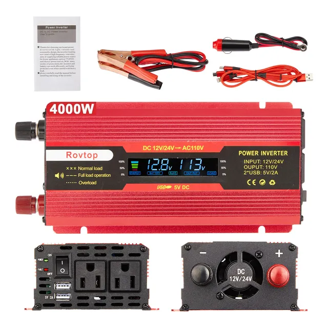 Rovtop Inversor De Coche 4000w Convertidor 12v/24v-110v +usb