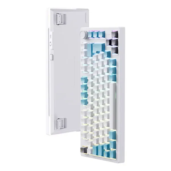 Teclado Mecânico Gamer Sem Fio Basike Abnt2, 75% 82 Teclas Bluetooth/Wireless/USB, RGB Anti Ghosting Usb para Pc Notebook Mac Ps4, Branco