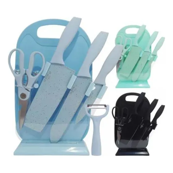 Set De Cuchillos 7pz Con Base Y Tabla Color Colores