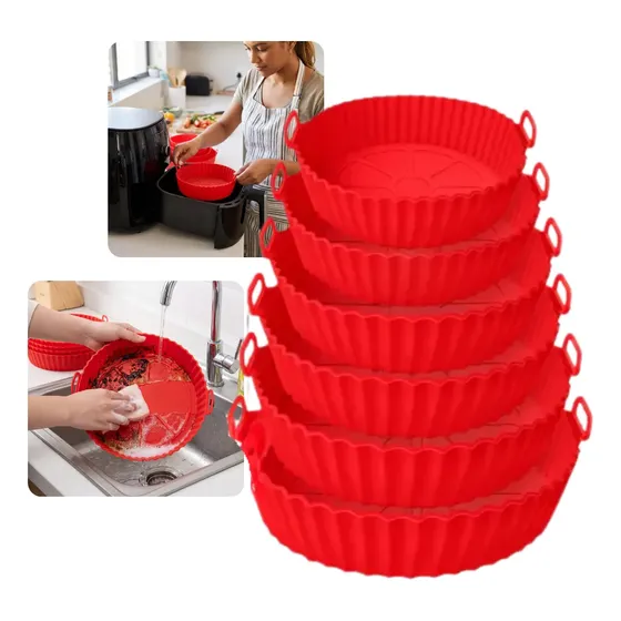 Kit 6 Formas Silicone Lavável Airfryer Cesto Cores Sortidas