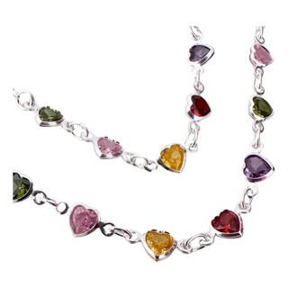 Gargantilha E Pulseira Coração Colorido Prata 925 Zirconias Gargantilha E Pulseira Coração Colorido Prata 925 Zirconias