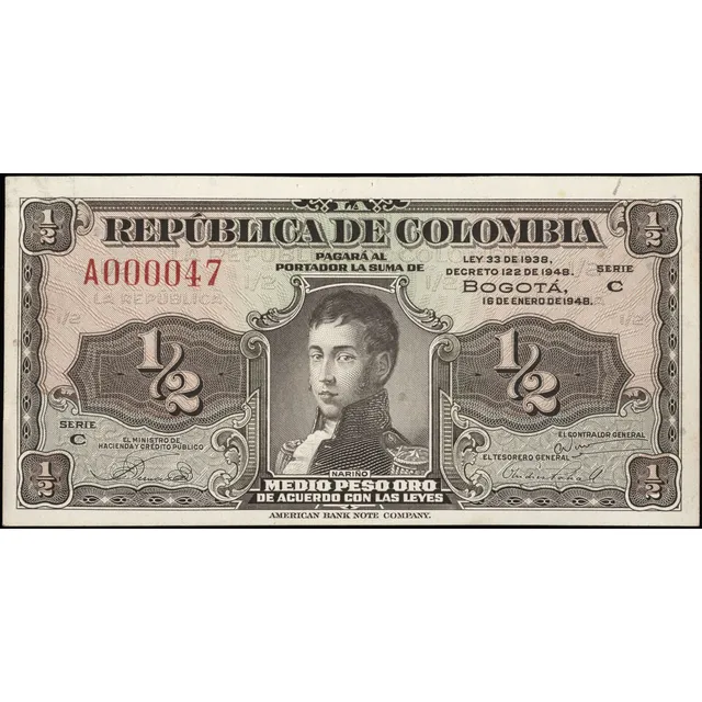 Billete 1/2 Peso Oro Colombiano 1948