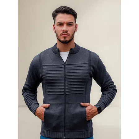 Jaqueta Masculina Blusa De Frio Malha Grossa Ziper E Bolso