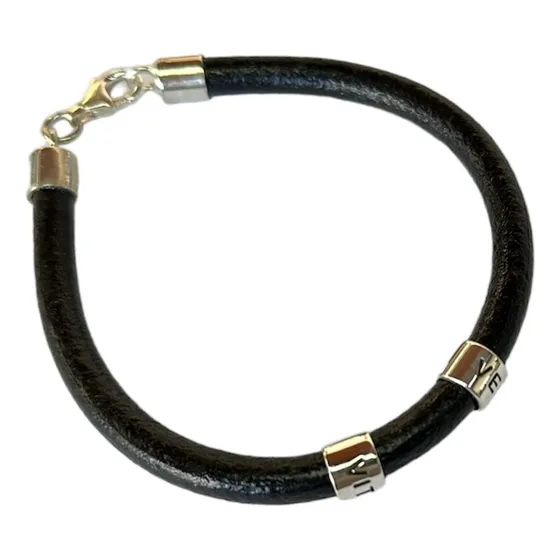 Pulsera De Cuero Personalizada Y Plata Con 2 Nombres