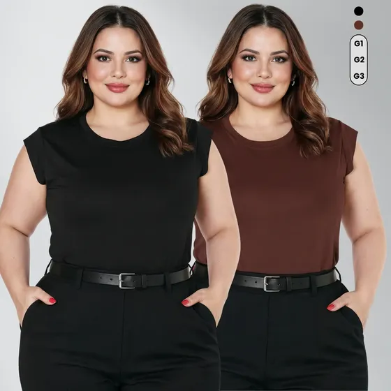Kit 2 Blusa Muscle Tee Feminina Plus Size Versátil G1 G2 G3