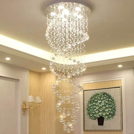 Lustre Cristal Verdadeiro Espiral Duplo Pé Direito Alto