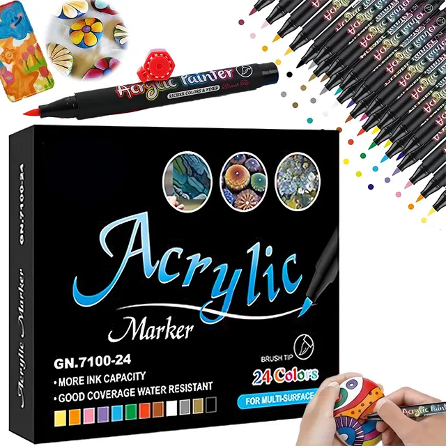 Marcadores Punta Plumones Pincel Acrílica Pincel 24 Colors