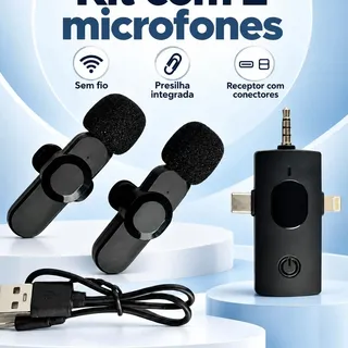 Microfone De Lapela Sem Fio Duplo Usb-c Lightning P2 Mic2900 Preto
