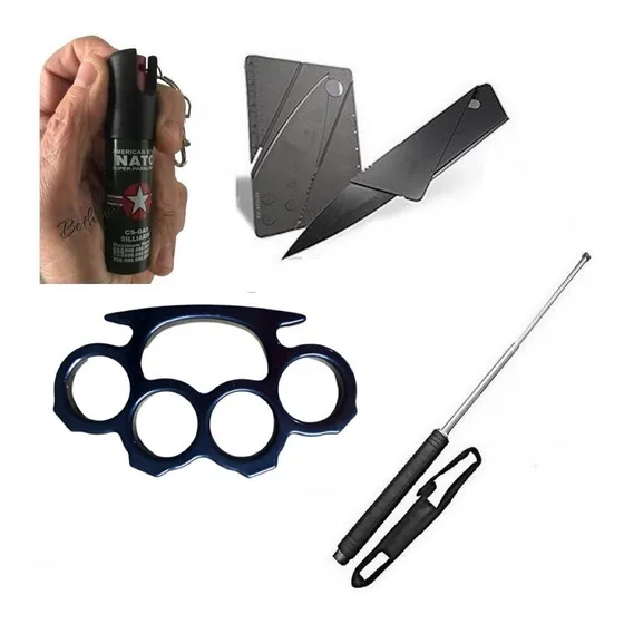 Kit Defensa Personal Tambo Con Estuche, Gas, Navaja, Manopla