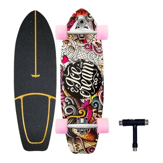 Patineta Semiprofesional Cruiser Surf Madera 75 Cm Con Llave