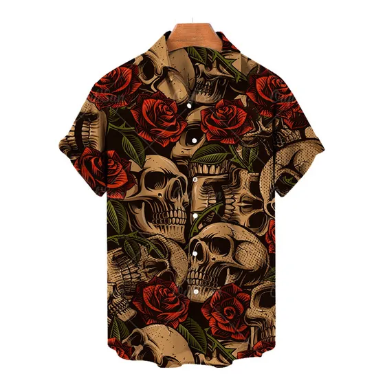 Camisa Hawaiana De Hombre Con Estampado De Calaveras