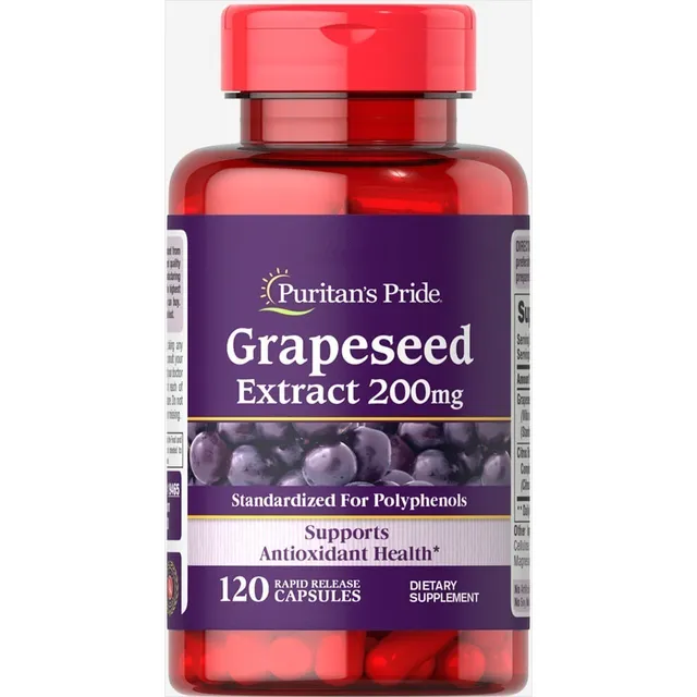 Extracto de semilla de uva, 200 mg, 120 cápsulas, sabor Puritans Pride, sin sabor