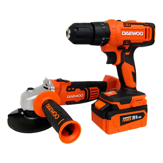 Kit Amoladora INALAMBRICA 115MM Y taladro A BATERIA Litio Daewoo Daag2000li + Dacd2000li Color Naranja