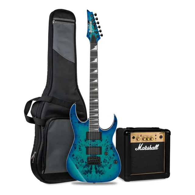 Guitarra Ibanez Grgr221pa-aqb Con Amplificador Marshall Mg10