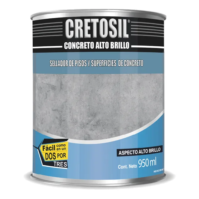 Cretosil Concreto Sellador / Barniz para Pisos y Superficies De Concreto, Estuco y Similares. Apariencia Mojado " Wet-Look " Aspecto Alto Brillo. 950 Mls. 100% Acrílico.
