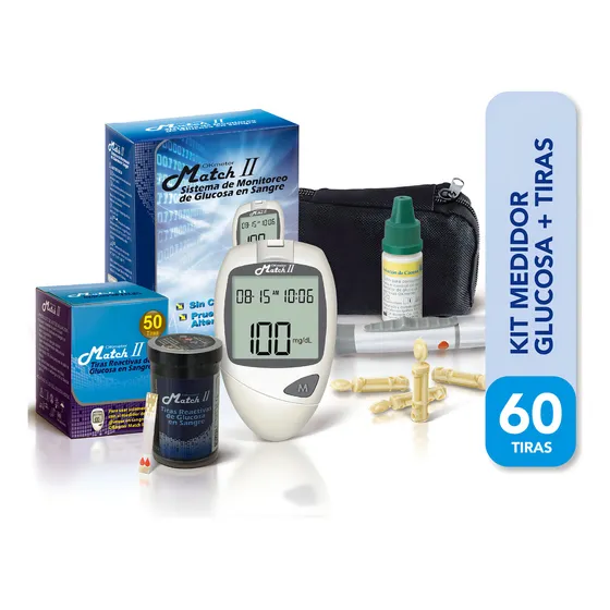 Kit Glucometro Medidor De Glucemia Ok Meter Match 60 Tiras Reactivas 10 Lancetas Punzador Estuche Y Pilas Incluidas Control Diabetes