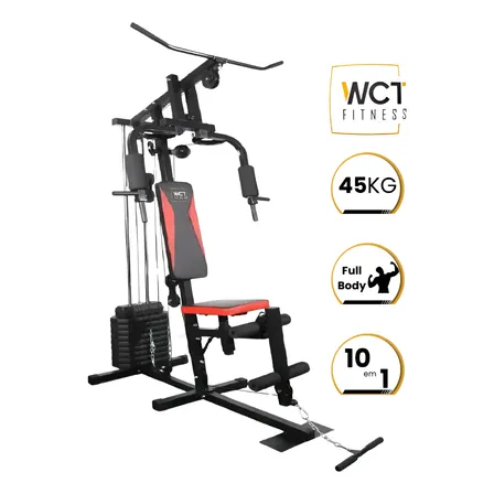 Estação De Musculação 45kg - Aparelho Multifuncional Casa Preto E Vermelho