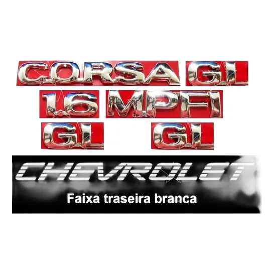 Emblema Pickup Corsa Gl 1.6 Mpfi + Lateral Gl + Faixa Branca