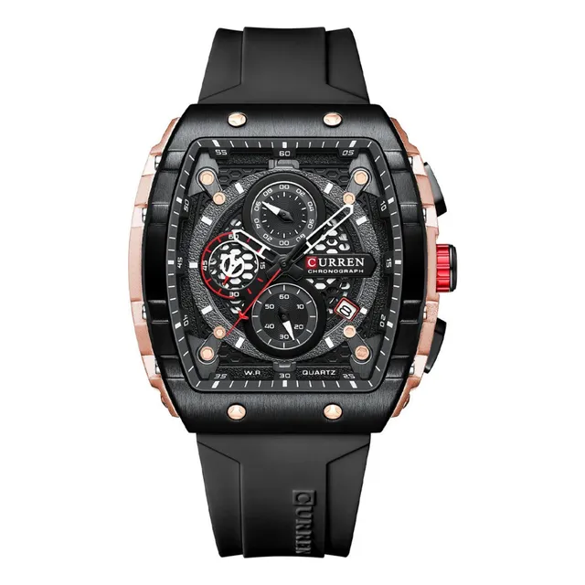 Reloj Curren Eloy De Silicona Rectangular Cronograph Moderno