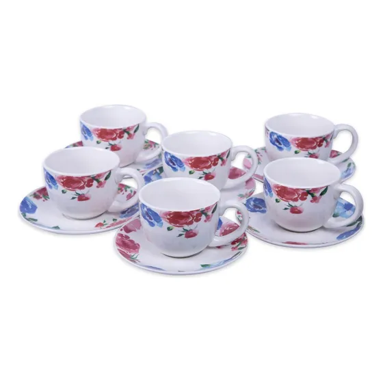 Juego de Vajilla Té Porcelana 12 Piezas Blanco con Diseño Doral
