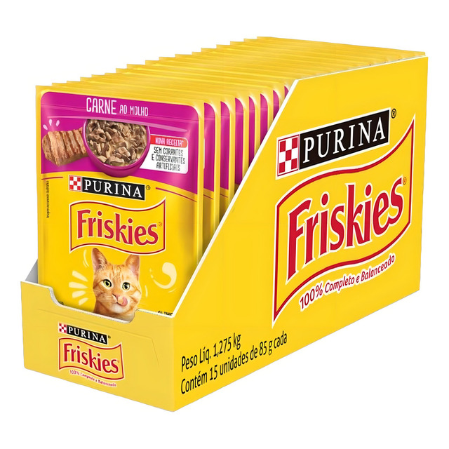 Kit 15 Un Sache Friskies Gato Carne Molho 85g Petisco Felino