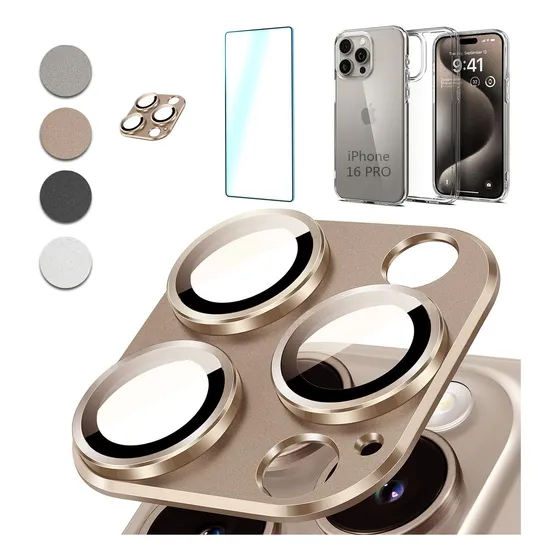 Mica Cámara Titanio Para iPhone 16 Pro / 16 Pro Max + Funda