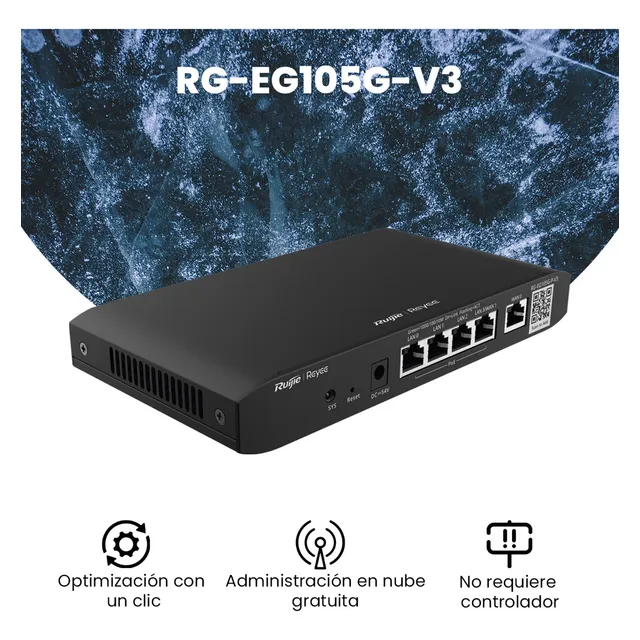 Ruijie Router Balanceador Rg-eg105g-v3 Función Sd-wan 3 Puertos Lan Gigabit 1 Puerto Wan Gigabit 1 Puerto Lan/wan Gigabit Configurable Hasta 100 Clientes Con Desempeño De 600 Mbps Asimétricos