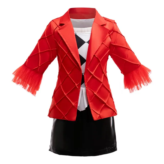 Fiesta De Cumpleaños De Halloween Infantil Vestida Payasa Harley Quinn Chaqueta De Rol + Camiseta De Tres Piezas