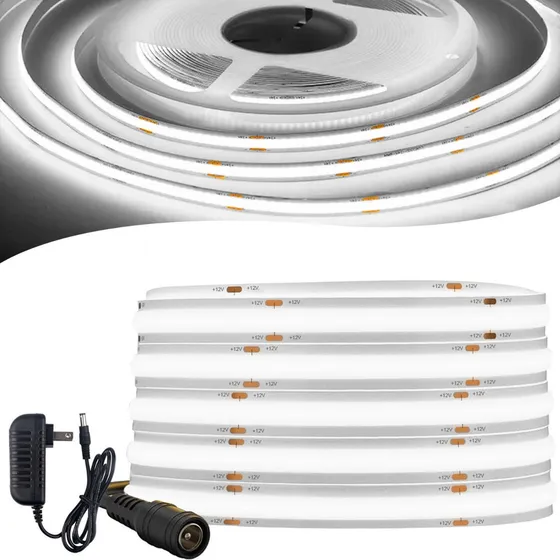 Tira Luz Led Flexible Cob 5m Interior 320leds/m Enchufe Luz Blanco Frío