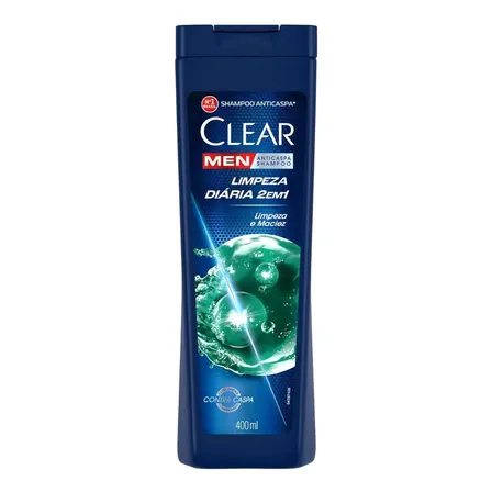 Clear Men Shampoo 2 em 1 Anticaspa Limpeza Diária 400 mL