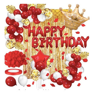 Kit De Decoración Para Cumpleaños Globos Dorados Y Rojos Kit De Decoración Para Cumpleaños Globos Dorados Y Rojos