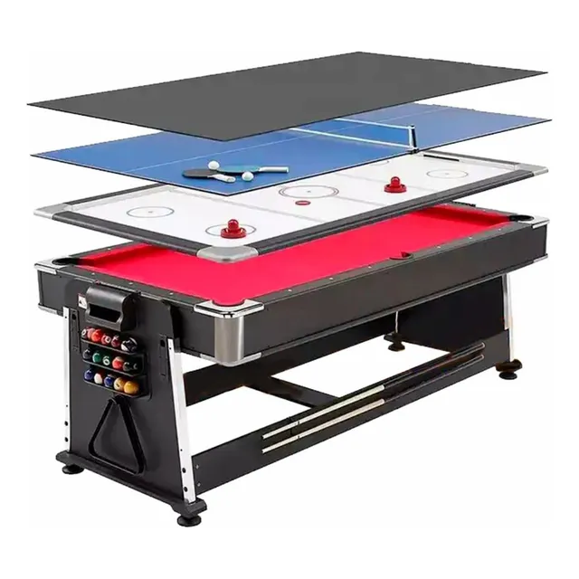 Mesa De Billar 4 En 1 - Billar, Ping Pong, Hockey Y Comedor Paño Rojo